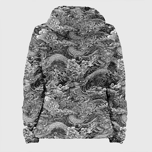Женская куртка Черно-белый фон с элементами японской татуировки / 3D-Черный – фото 2
