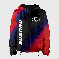 Куртка с капюшоном женская Subaru красный карбон, цвет: 3D-черный