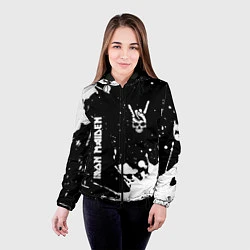 Куртка с капюшоном женская Iron Maiden и рок символ на темном фоне, цвет: 3D-черный — фото 2