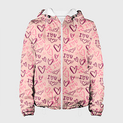 Куртка с капюшоном женская I love you паттерн, цвет: 3D-белый