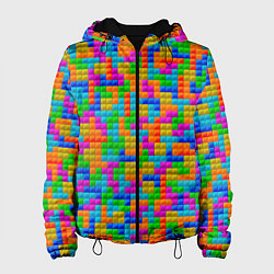 Куртка с капюшоном женская Крупные блоки Тетрис, цвет: 3D-черный