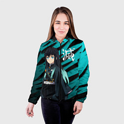 Куртка с капюшоном женская Хаширо Токито - клинок рассекающий демонов, цвет: 3D-черный — фото 2