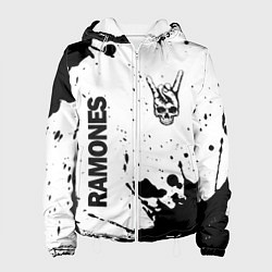 Куртка с капюшоном женская Ramones и рок символ на светлом фоне, цвет: 3D-белый