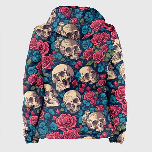 Женская куртка Черепа и красные розы / 3D-Черный – фото 2