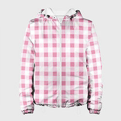 Куртка с капюшоном женская Барби-розовый: клетка, цвет: 3D-белый