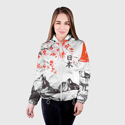 Куртка с капюшоном женская Цветущая сакура и солнце - Япония, цвет: 3D-белый — фото 2