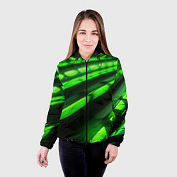 Куртка с капюшоном женская Green neon abstract, цвет: 3D-черный — фото 2