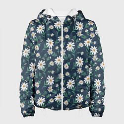 Куртка с капюшоном женская Паттерн с ромашками, цвет: 3D-белый