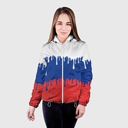 Куртка с капюшоном женская Флаг России - потёки, цвет: 3D-белый — фото 2