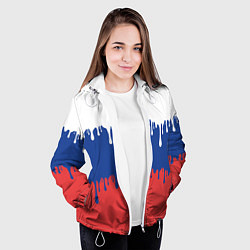 Куртка с капюшоном женская Флаг России - потёки, цвет: 3D-белый — фото 2