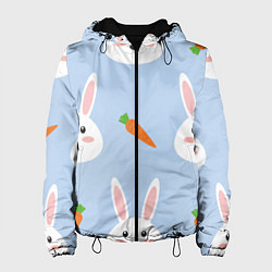 Куртка с капюшоном женская Зайчики и морковки, цвет: 3D-черный