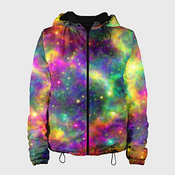Куртка с капюшоном женская Яркий неоновый космос, цвет: 3D-черный