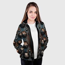 Куртка с капюшоном женская Металлическая шипованная текстура, цвет: 3D-черный — фото 2