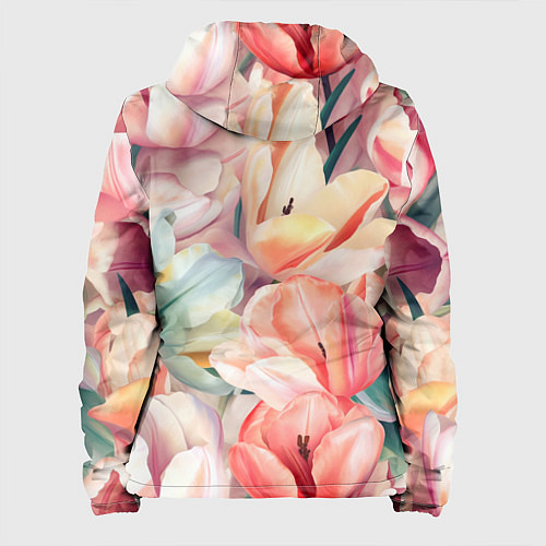 Женская куртка Разноцветные пастельные тюльпаны - паттерн / 3D-Черный – фото 2