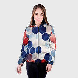 Куртка с капюшоном женская Плиты белые синие красные, цвет: 3D-черный — фото 2