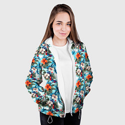Куртка с капюшоном женская Белые и оранжевые цветочки, цвет: 3D-белый — фото 2