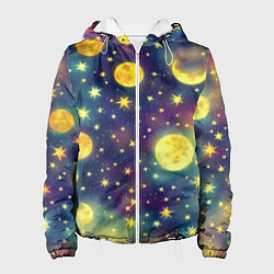 Куртка с капюшоном женская Космос, Луна и Солнце, цвет: 3D-белый