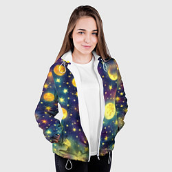 Куртка с капюшоном женская Космос, Луна и Солнце, цвет: 3D-белый — фото 2