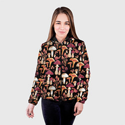 Куртка с капюшоном женская Грибы в сепии, цвет: 3D-черный — фото 2
