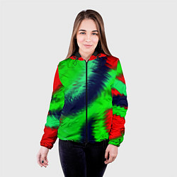 Куртка с капюшоном женская Красно-зеленый абстрактный узор, цвет: 3D-черный — фото 2