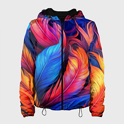 Куртка с капюшоном женская Экзотические перья, цвет: 3D-черный