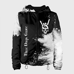 Куртка с капюшоном женская Three Days Grace и рок символ на темном фоне, цвет: 3D-черный