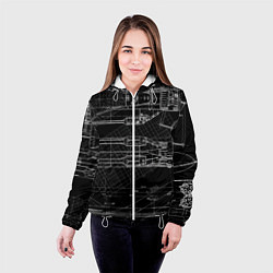 Куртка с капюшоном женская Чертеж ракеты на чёрном фоне, цвет: 3D-белый — фото 2