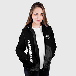 Куртка с капюшоном женская Subaru speed на темном фоне со следами шин: надпис, цвет: 3D-черный — фото 2