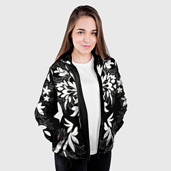 Куртка с капюшоном женская Цветы орнамент чб, цвет: 3D-черный — фото 2