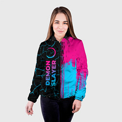 Куртка с капюшоном женская Demon Slayer - neon gradient: по-вертикали, цвет: 3D-черный — фото 2