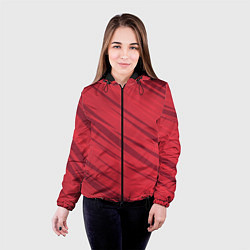 Куртка с капюшоном женская Диагональные полосы красный, цвет: 3D-черный — фото 2