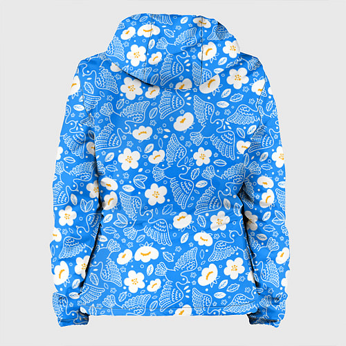 Женская куртка Белые птицы голуби и цветы яблони на синем фоне не / 3D-Черный – фото 2