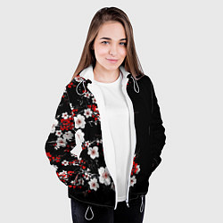Куртка с капюшоном женская Белая и красная сакура - цветение, цвет: 3D-белый — фото 2
