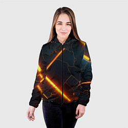 Куртка с капюшоном женская Неоновые разломы - оранжевый, цвет: 3D-черный — фото 2