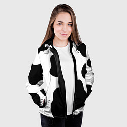 Куртка с капюшоном женская Принт - пятна коровы, цвет: 3D-черный — фото 2