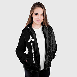 Куртка с капюшоном женская Mitsubishi speed на темном фоне со следами шин: по, цвет: 3D-черный — фото 2