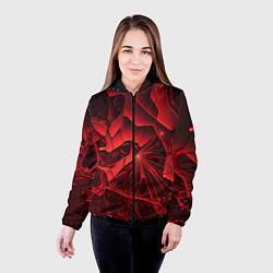 Куртка с капюшоном женская Объемные красные разломы, цвет: 3D-черный — фото 2