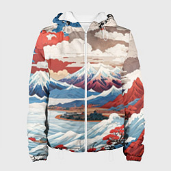 Куртка с капюшоном женская Пейзаж в Японском стиле, цвет: 3D-белый