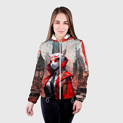 Куртка с капюшоном женская Наёмница в маске кицунэ, цвет: 3D-белый — фото 2