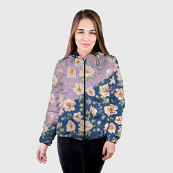 Куртка с капюшоном женская Розовые пионы паттерн, цвет: 3D-черный — фото 2
