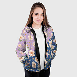 Куртка с капюшоном женская Розовые пионы паттерн, цвет: 3D-черный — фото 2