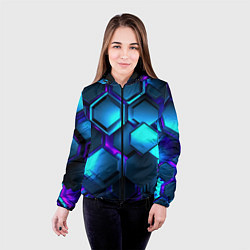 Куртка с капюшоном женская Объемные неоновые плиты, цвет: 3D-черный — фото 2