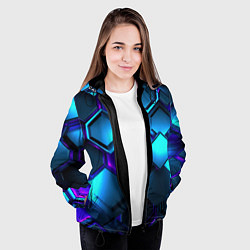 Куртка с капюшоном женская Объемные неоновые плиты, цвет: 3D-черный — фото 2