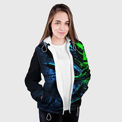 Куртка с капюшоном женская Black green abstract, цвет: 3D-белый — фото 2