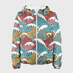 Куртка с капюшоном женская Декоративные волны, цвет: 3D-белый