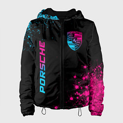 Куртка с капюшоном женская Porsche - neon gradient: надпись, символ, цвет: 3D-черный