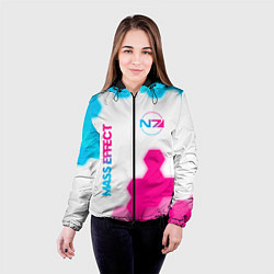 Куртка с капюшоном женская Mass Effect neon gradient style: надпись, символ, цвет: 3D-черный — фото 2