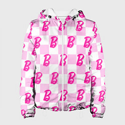 Куртка с капюшоном женская Розовая шашка и Барби, цвет: 3D-белый