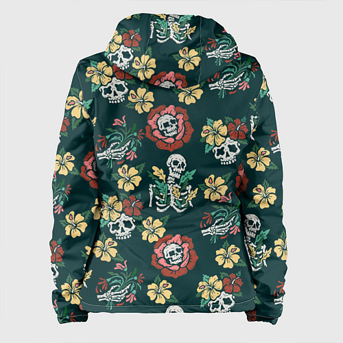 Женская куртка Скелеты и черепа среди цветов / 3D-Черный – фото 2
