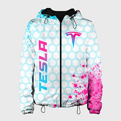 Куртка с капюшоном женская Tesla neon gradient style: надпись, символ, цвет: 3D-черный